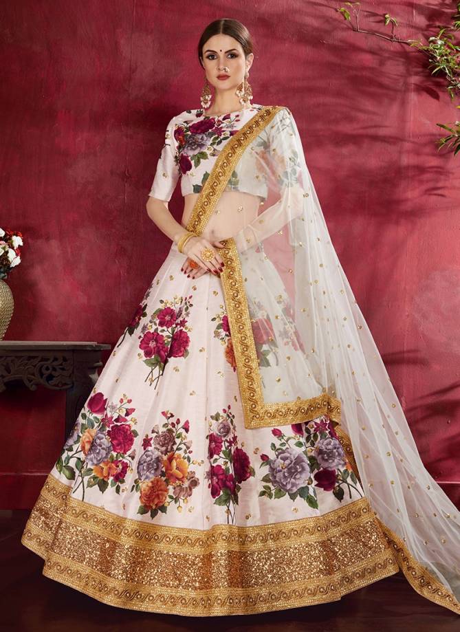 ZEEL CLOTHING CARNATIONS Designer Wedding Bridel Wear Heavy Banglori Silk Floral Print Dori Zari And Sequins Embroidery with Stone Work Lahenga Choli Collection